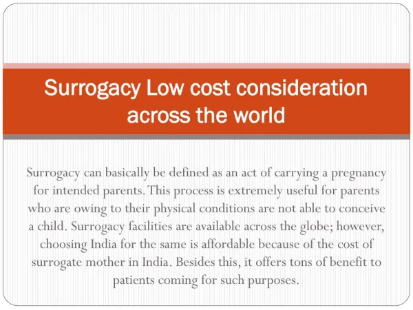 Surrogacy Low cost consideration across the world