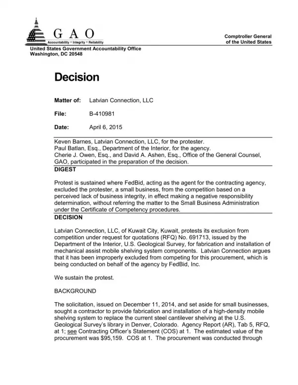 Blog 100 EXHIBIT 5 B- 410981_1__LATVIAN_CONNECTION__LLC__DIGEST ED_DECISION ( DEPT OF INTERIOR )