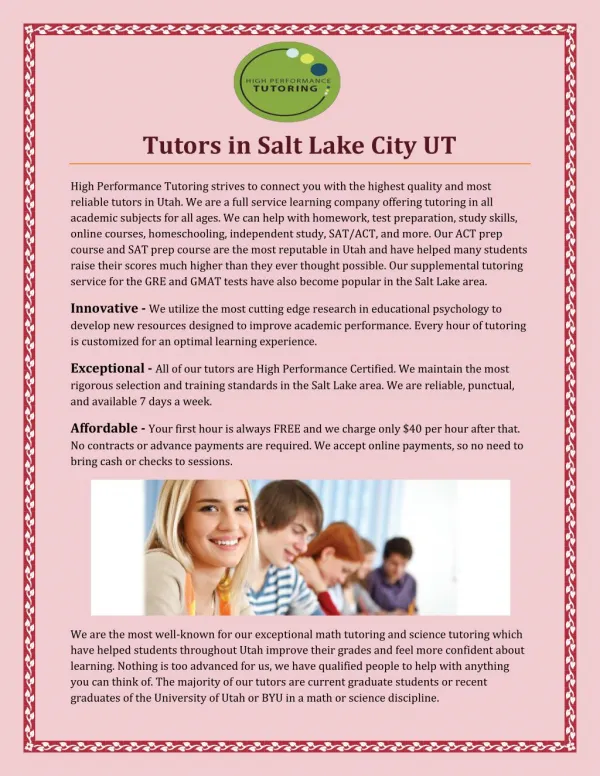 Tutors In Salt Lake City UT