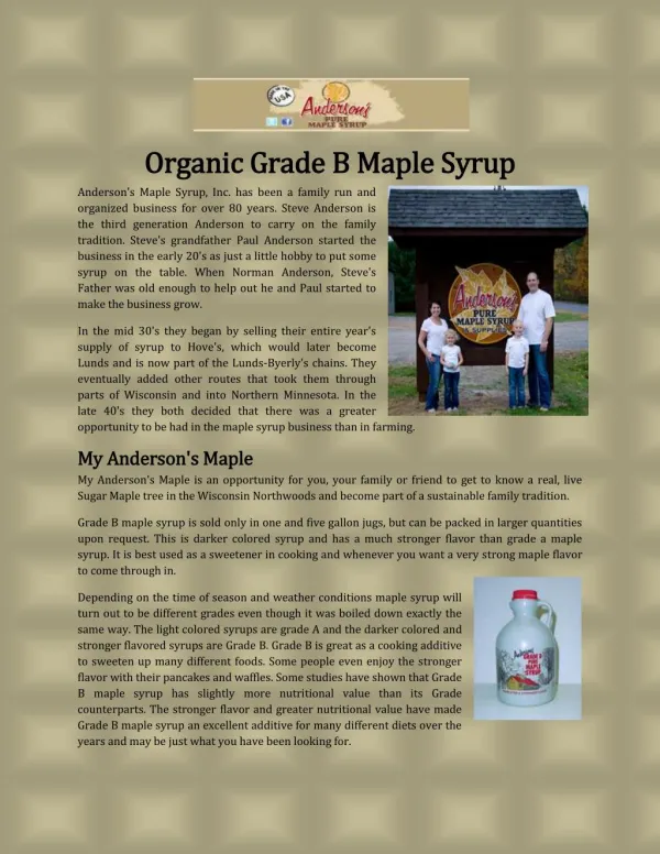 Organic Grade B Maple Syrup