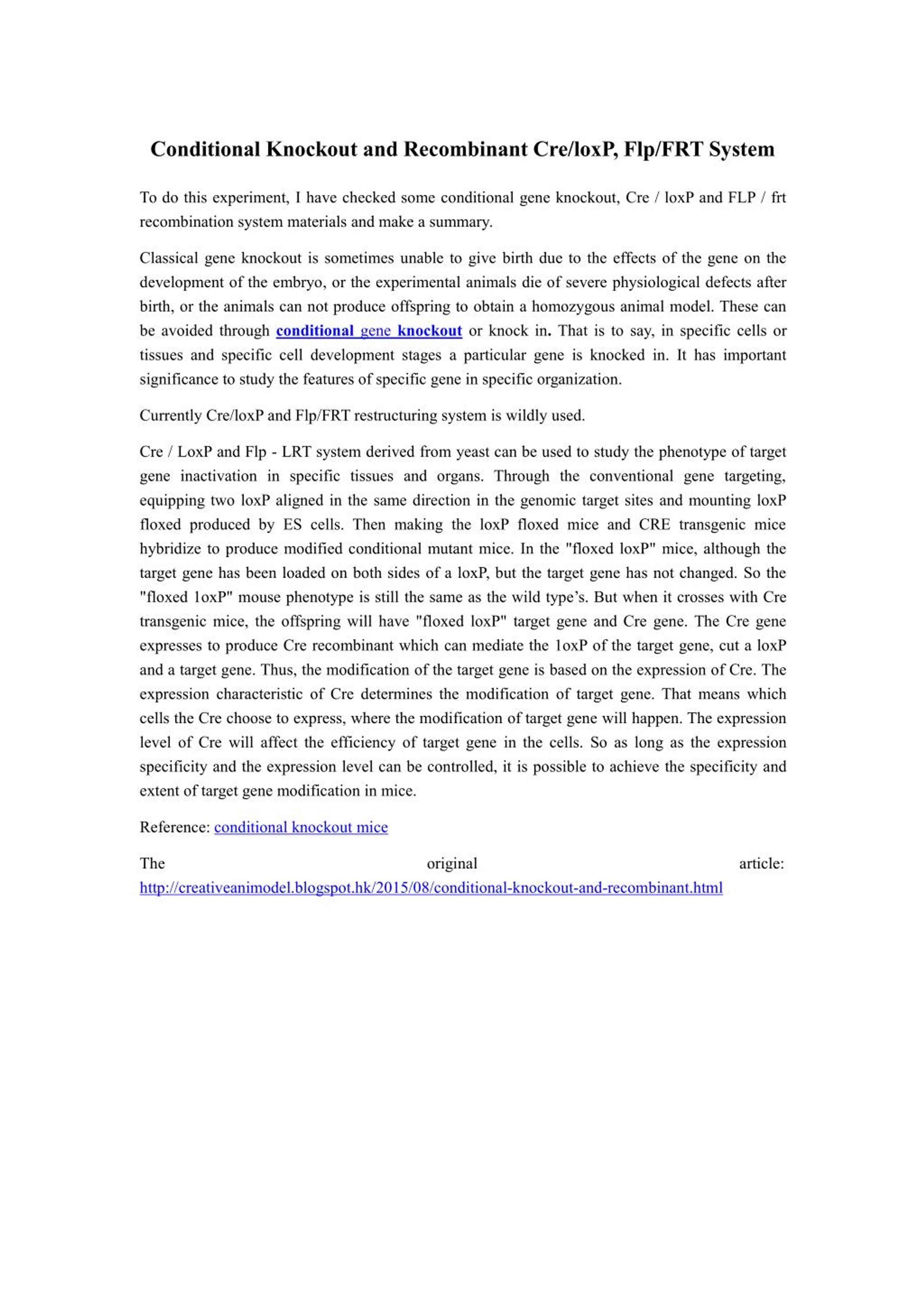 PPT - Conditional Knockout and Recombinant Cre/loxP, Flp/FRT System ...