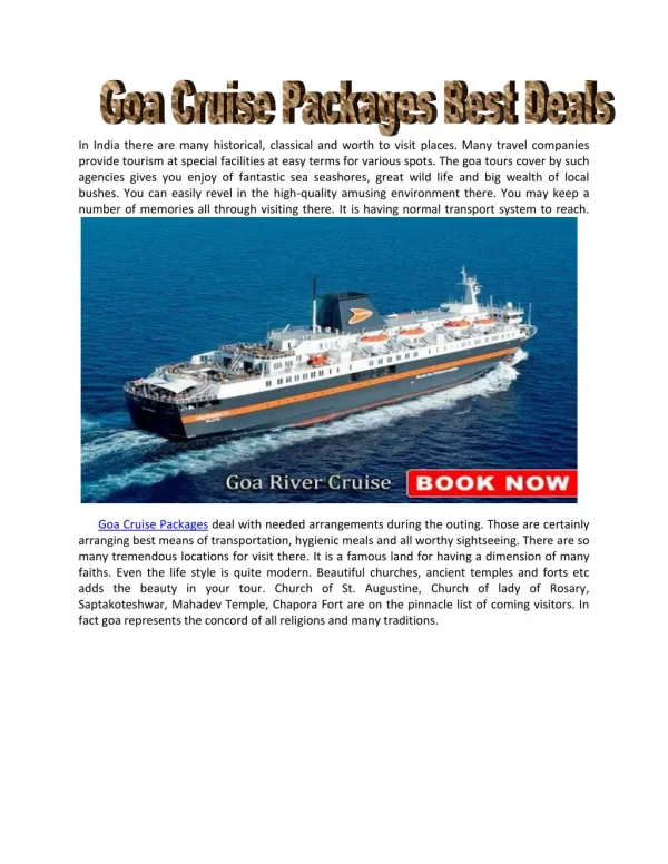Best Goa Cruise Packages at Cheapest Price