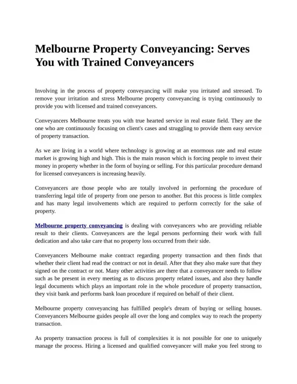 Melbourne Property Conveyancing: Serves You with Trained Conveyancers