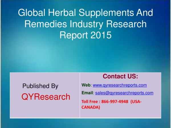 Global Herbal Supplements And Remedies Market 2015 Industry Growth, Analysis, Forecast, Research and Overview