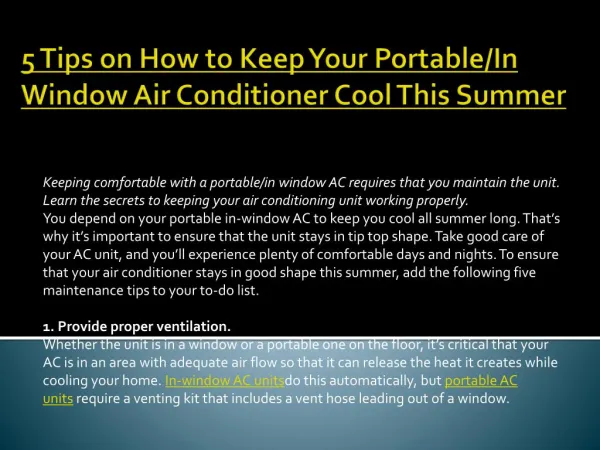 5 Tips on How to Keep Your Portable/In Window Air Conditioner Cool This Summer