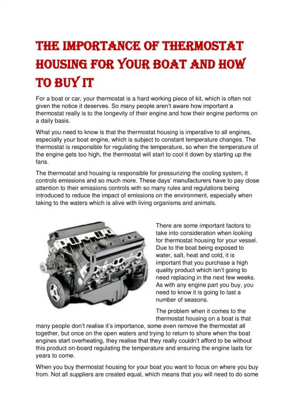 The Importance of Thermostat Housing for Your Boat and How to Buy It