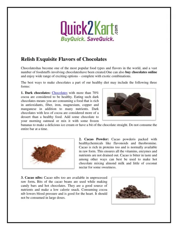 Flavors of Chocolates