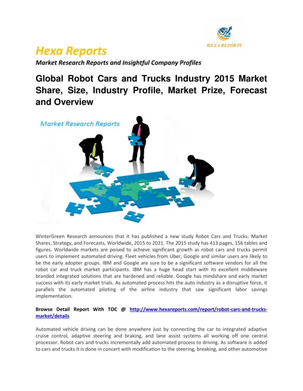 Global Robot Cars and Trucks Industry 2015 Market Share, Size, Industry Profile, Market Prize, Forecast and Overview