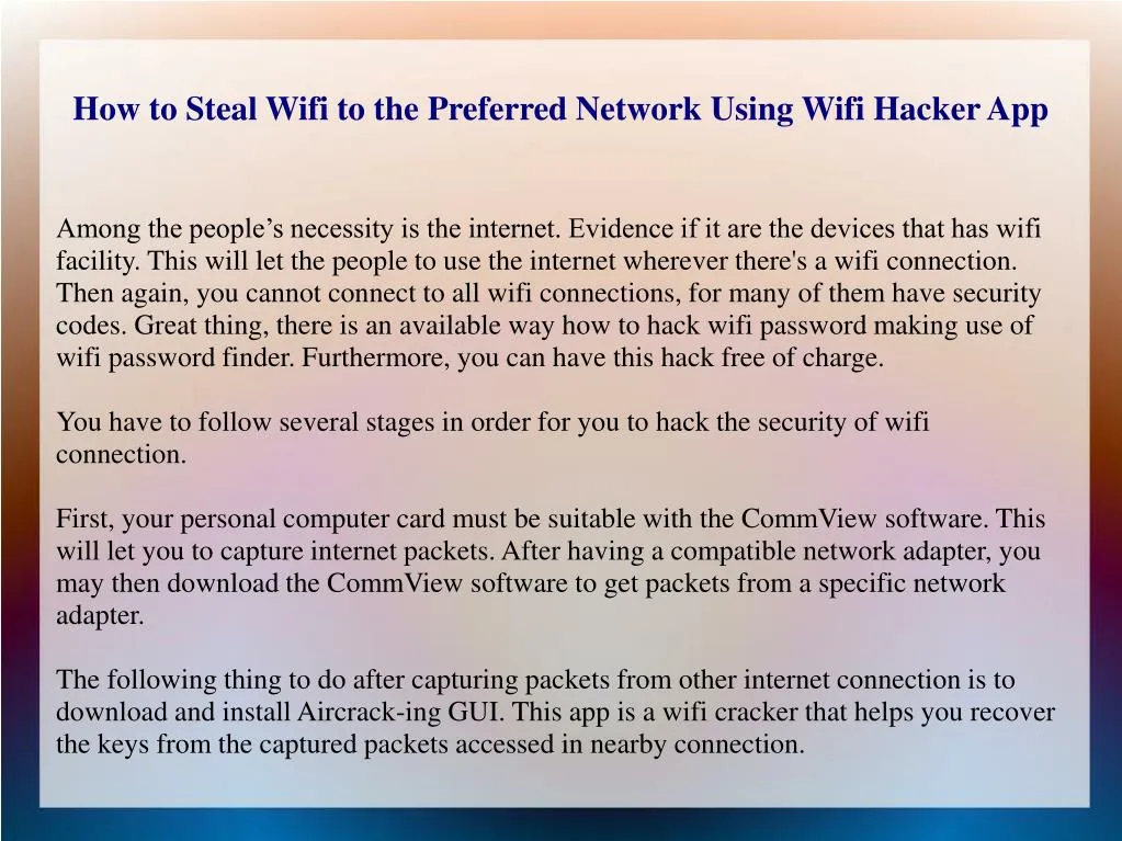 how to steal wifi to the preferred network using wifi hacker app