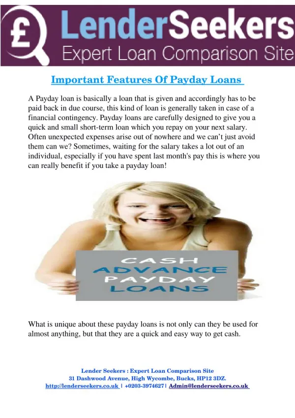 Important Features Of Payday Loans