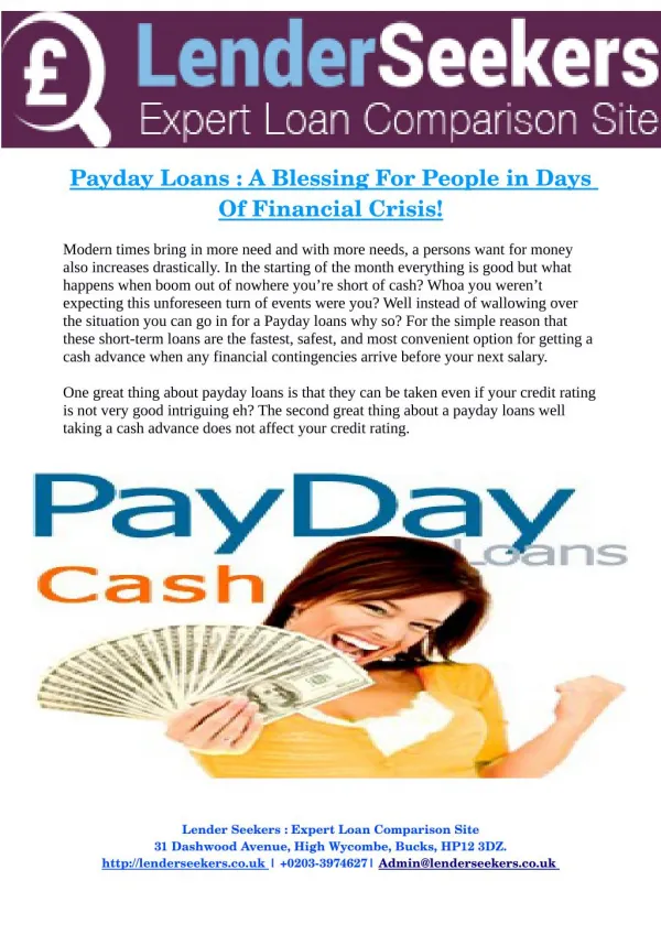 Payday Loans : A Blessing For People in Days Of Financial Crisis!