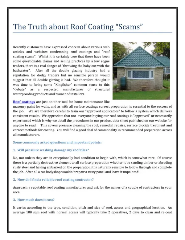The Truth about Roof Coating "Scams"