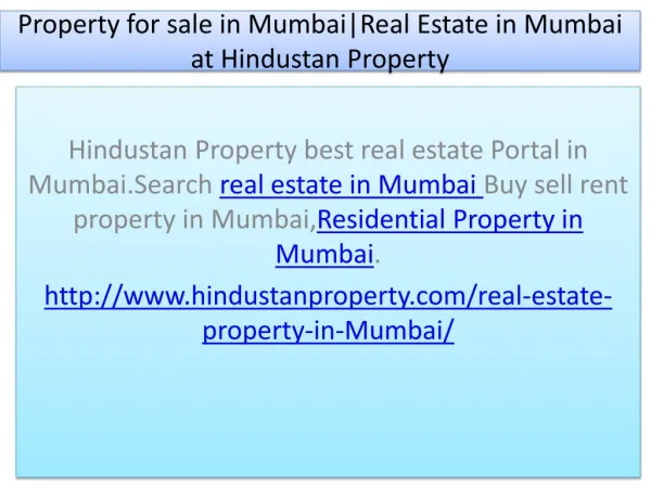 Property for sale in Mumbai|Real Estate in Mumbai at Hindustan Property