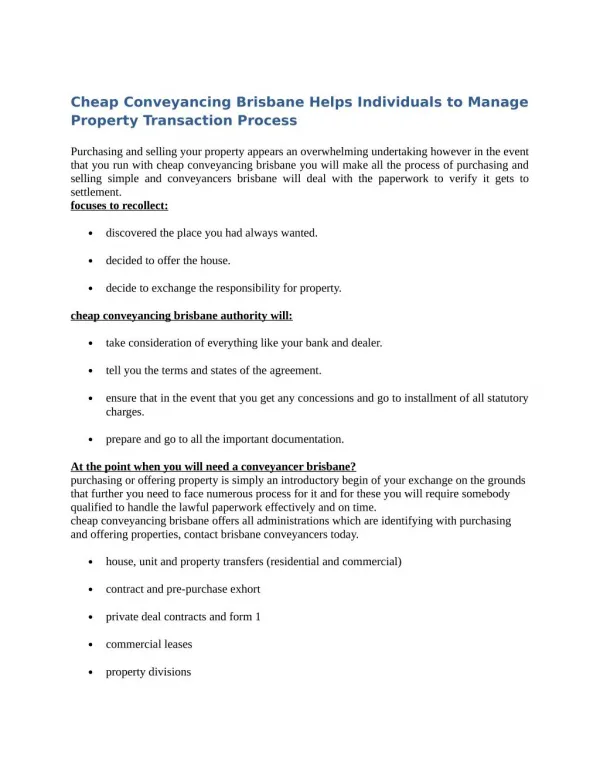 Cheap Conveyancing Brisbane Helps Individuals to Manage Property Transaction Process