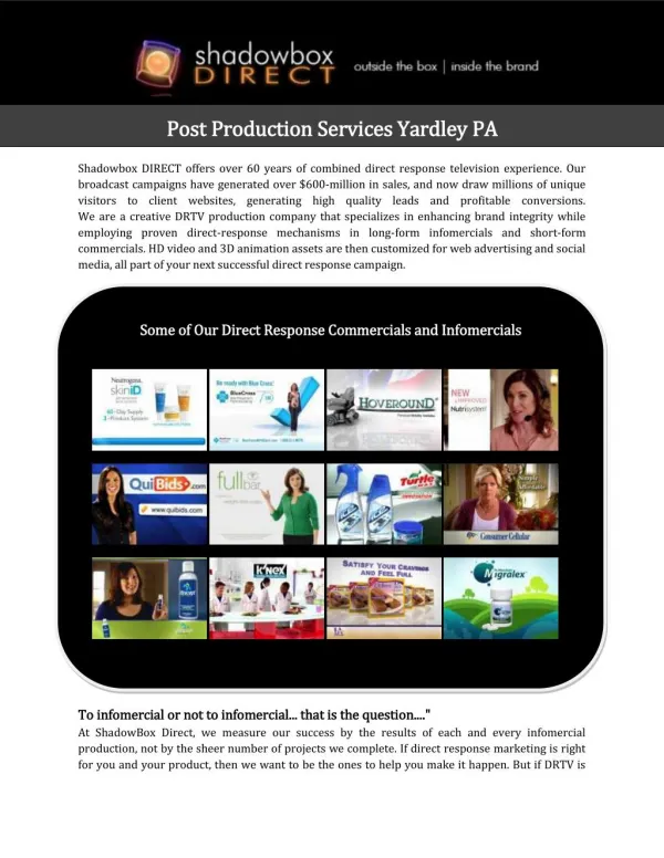 Post Production Services Yardley PA