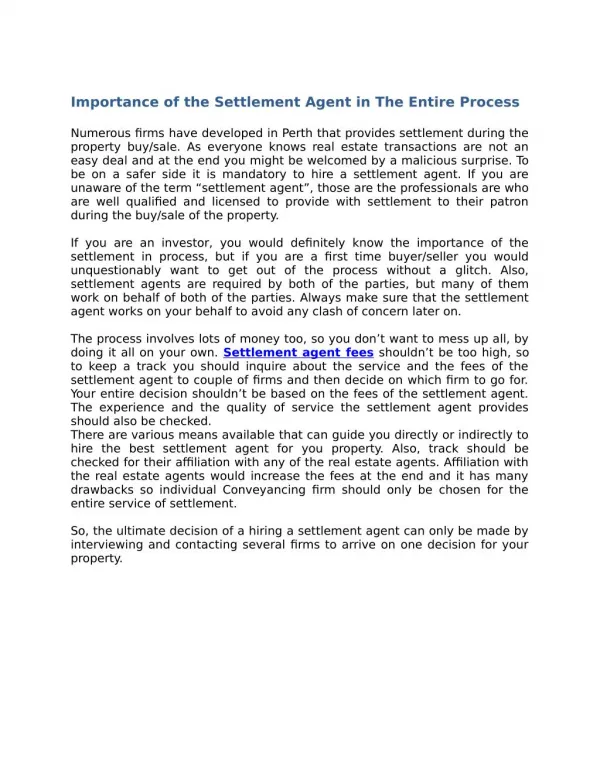 Importance of the Settlement Agent in The Entire Process