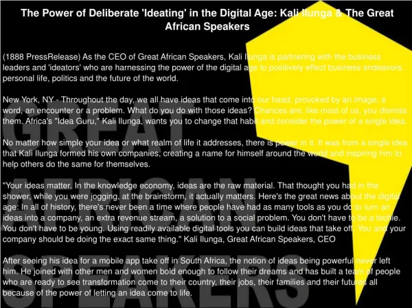 The Power of Deliberate 'Ideating' in the Digital Age: Kali Ilunga & The Great African Speakers