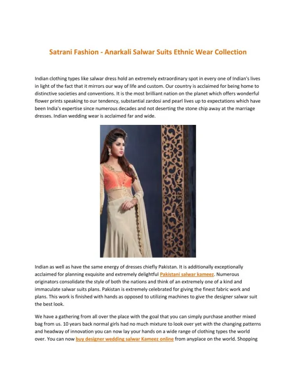 Satrani Fashion - Anarkali Salwar Suits Ethnic Wear Collection