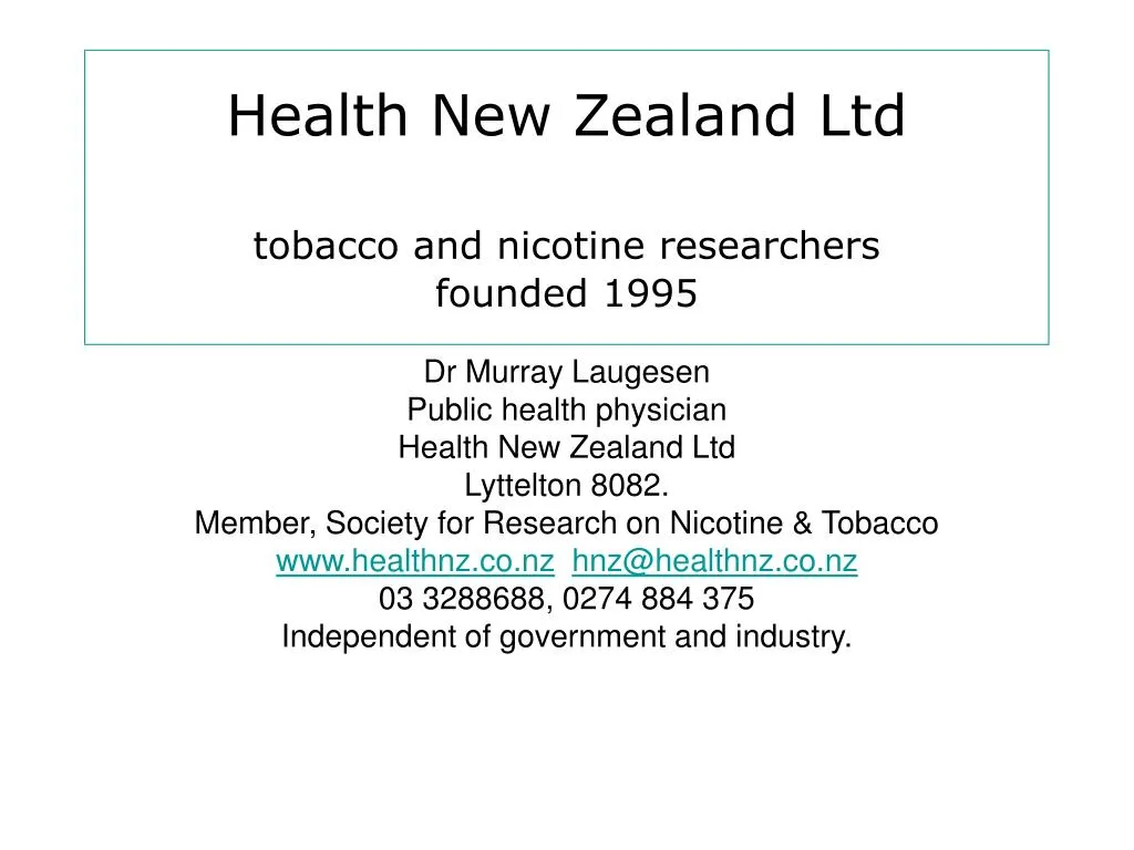 health new zealand ltd tobacco and nicotine researchers founded 1995