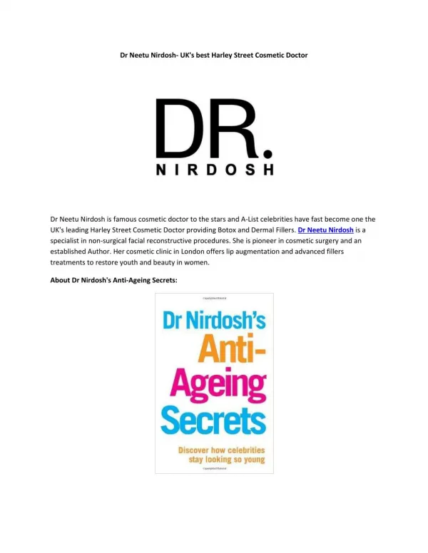 Dr Neetu Nirdosh- Cosmetic Surgery Specialist