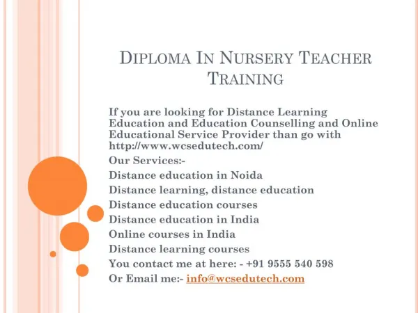 Diploma In Nursery Teacher Training
