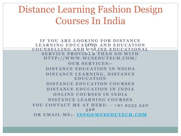 Distance Learning Fashion Design Courses In India