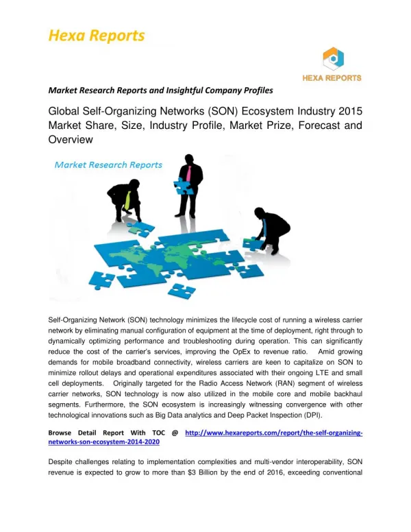 Self-Organizing Networks (SON) Ecosystem Market, Shares, Strategies and Forecasts, Worldwide, 2014 to 2020
