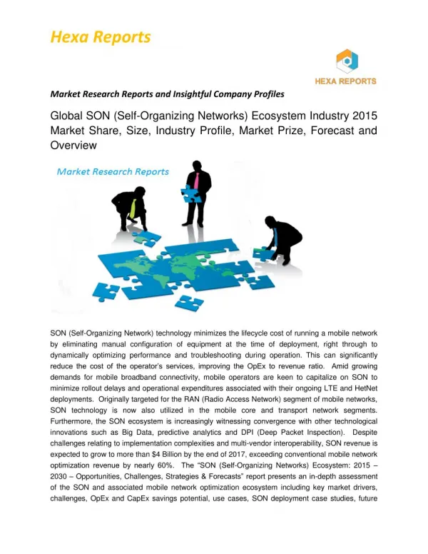 SON (Self-Organizing Networks) Ecosystem Market, Shares, Strategies and Forecasts, Worldwide, 2014 to 2020