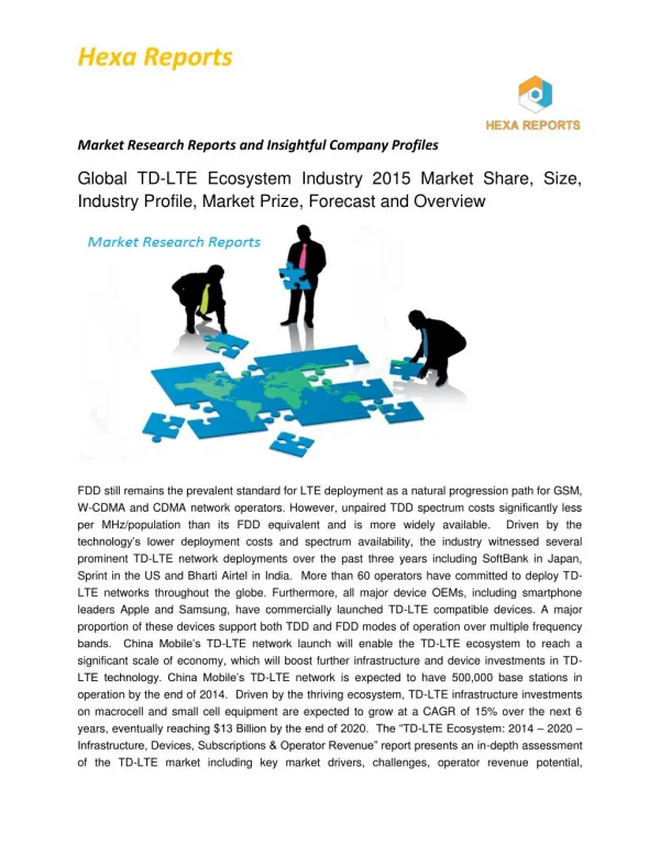 TD-LTE Ecosystem Market, Shares, Strategies and Forecasts, Worldwide, 2014 to 2020