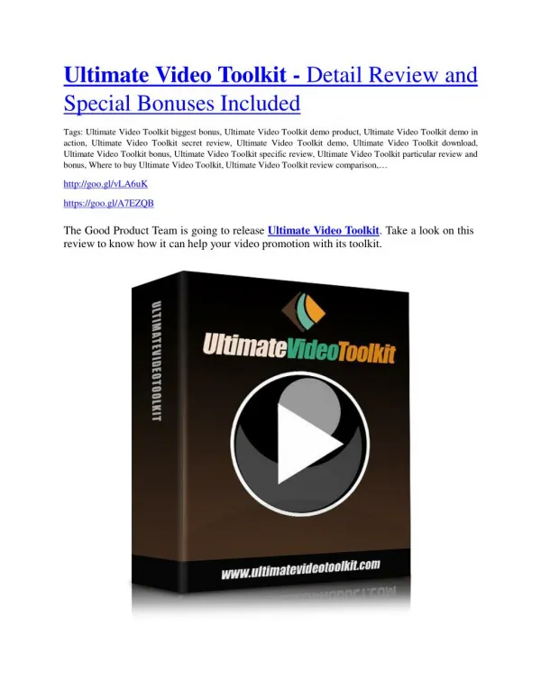 Ultimate Video Toolki Review & HUGE $23800 Bonuses