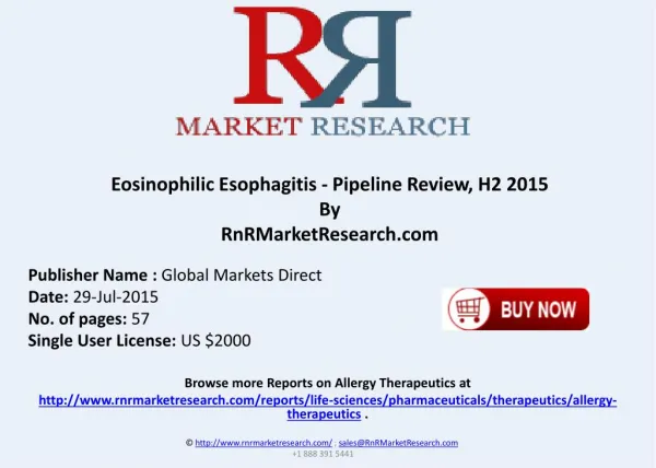 Eosinophilic Esophagitis Pipeline Therapeutics Assessment Review H2 2015