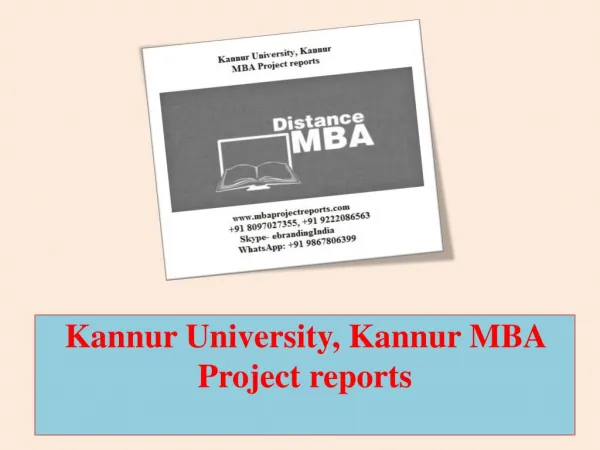 Kannur University, Kannur MBA Project reports
