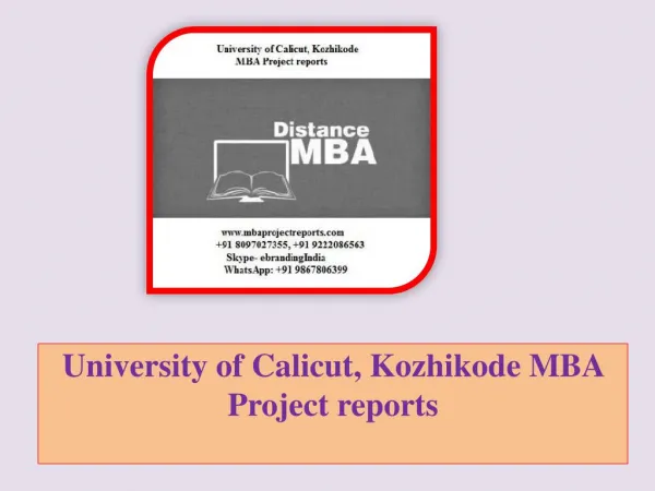 University of Calicut, Kozhikode MBA Project reports