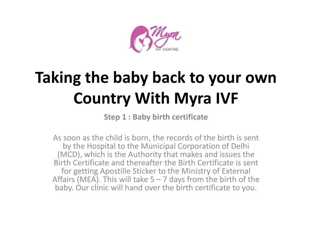 taking the baby back to your own country with myra ivf