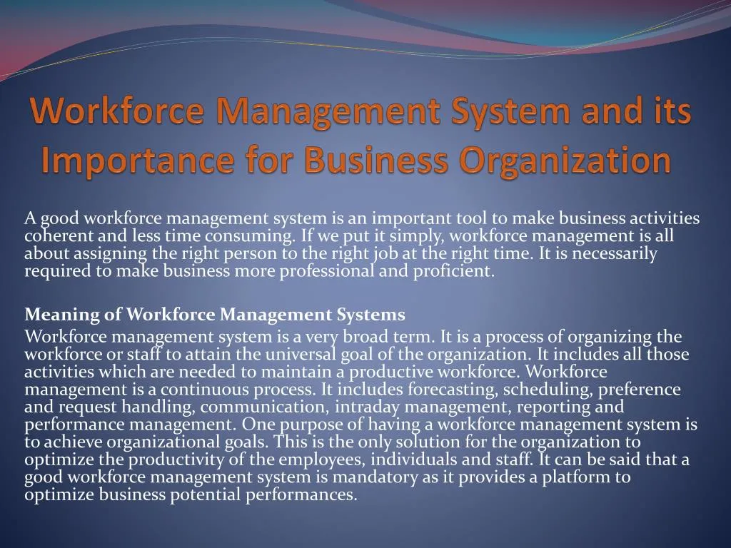 workforce management system and its importance for business organization
