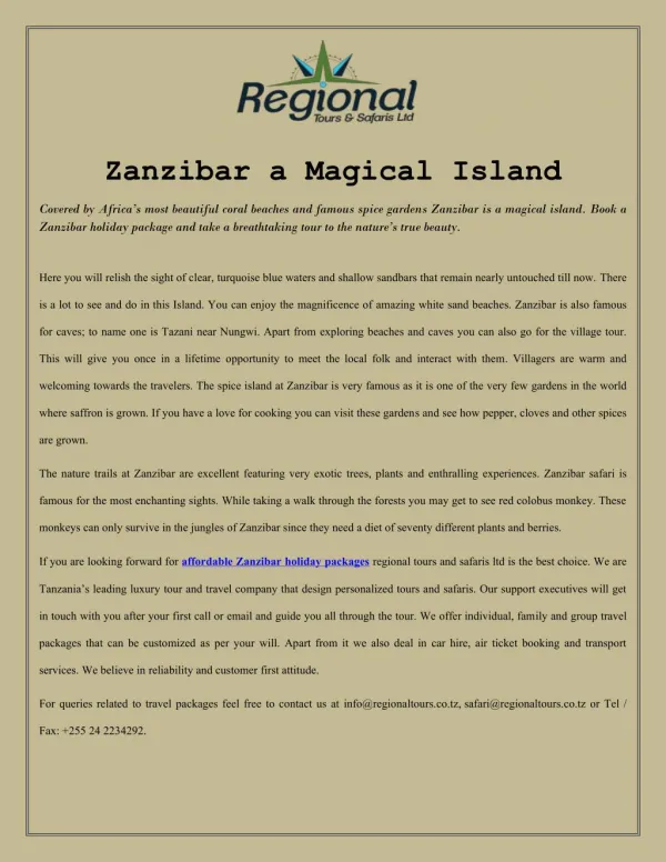 Zanzibar a Magical Island