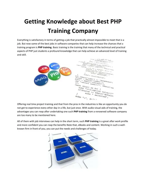 Getting Knowledge about Best PHP Training Company