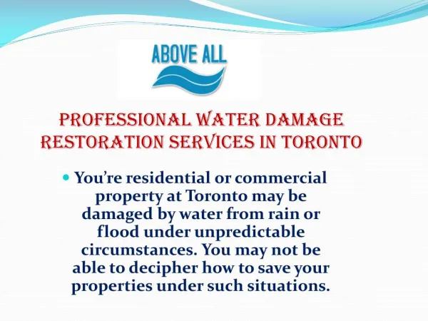 Professional Water Damage Restoration Services in Toronto