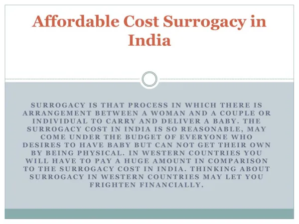 Affordable Cost Surrogacy in India