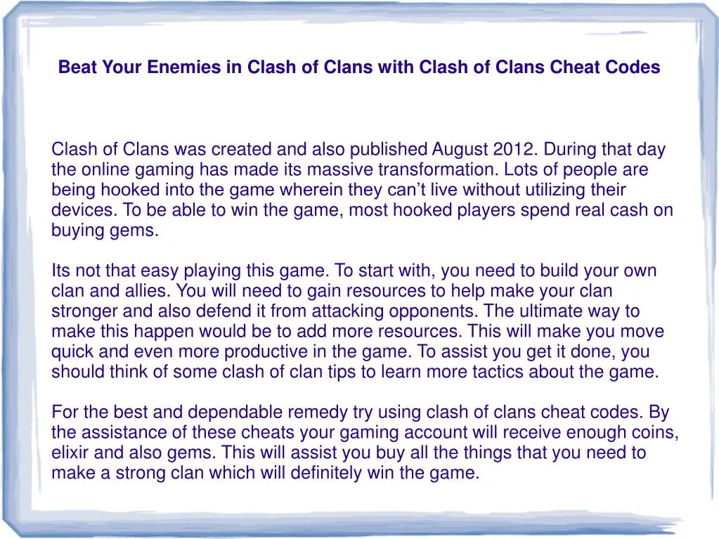 beat your enemies in clash of clans with clash of clans cheat codes