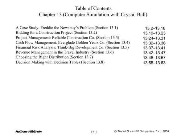 Table of Contents Chapter 13 Computer Simulation with Crystal Ball