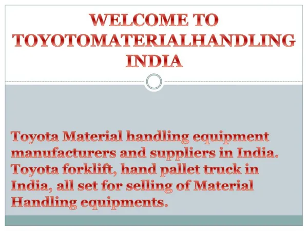 Toyota Material Handling India - Forklift Manufacturer India - Toyota Forklift