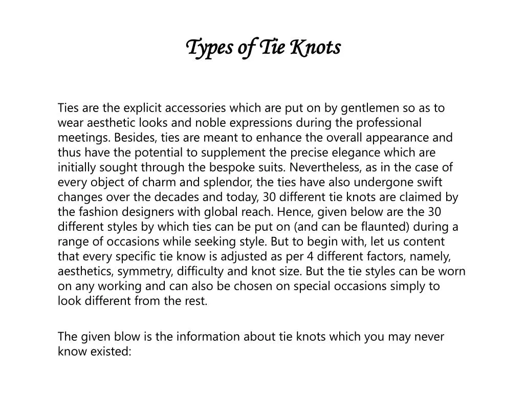 types of tie knots