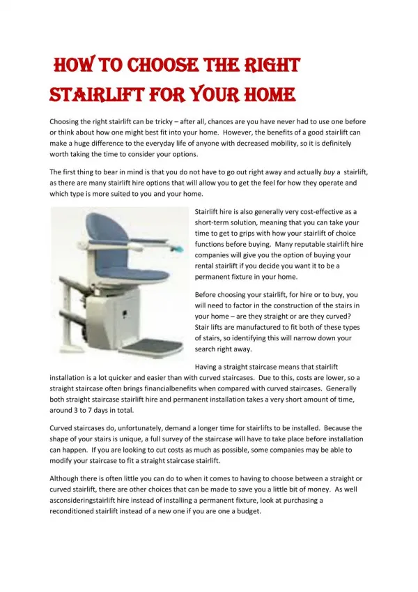 How to Choose the Right Stairlift for Your Home