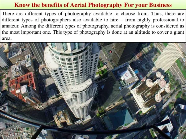 Know the benefits of Aerial Photography For your Business