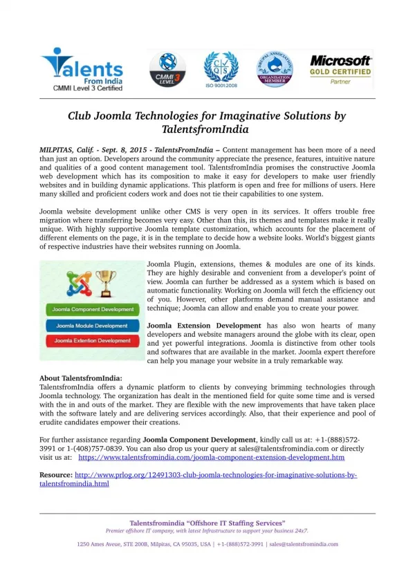 Club Joomla Technologies for Imaginative Solutions by TalentsfromIndia