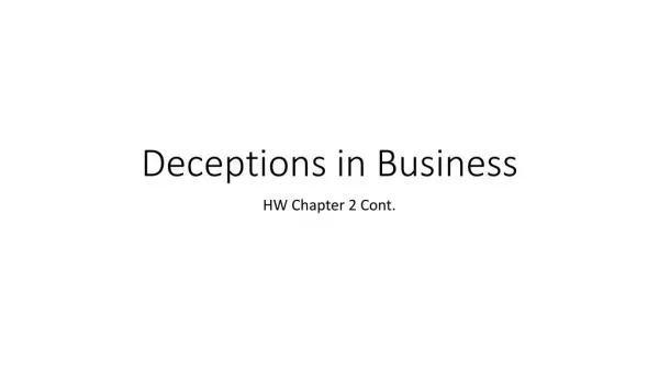 Honest Work: Chapter 2 Cont. on Deception