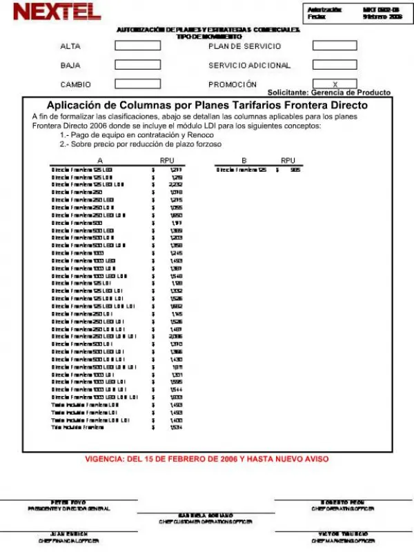 Aplicaci n de Columnas por Planes Tarifarios Frontera Directo