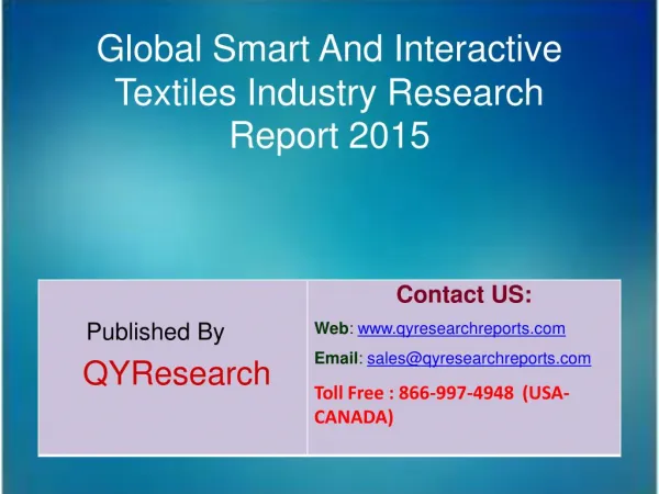 Global Smart And Interactive Textiles Market 2015 Industry Size, Research, Analysis, Applications, Development, Growth,