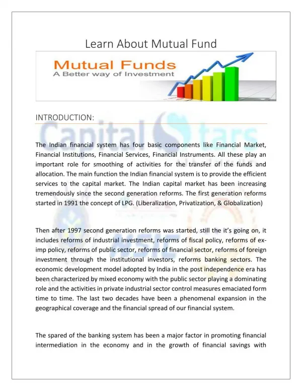 Learn About Mutual Fund : Wide variety of Mutual Fund